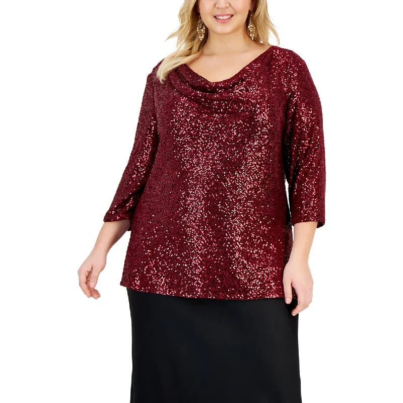 Women's Tie Waist Shirts -Alex Evenings Womens Mesh Sequined Blouse