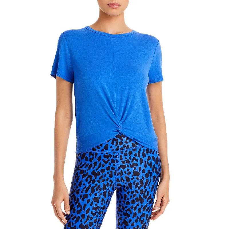 Women's Pullover with Long Sleeves -Aqua Womens Twist Front Crewneck Pullover Top