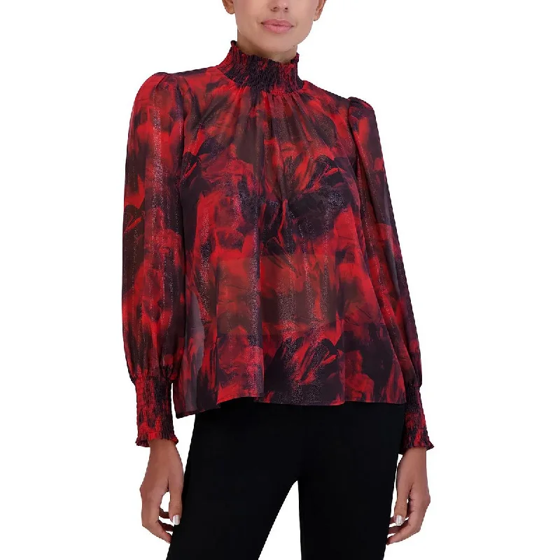 Women's Short Blouses -BCBGMAXAZRIA Womens Metallic Mock Neck Blouse