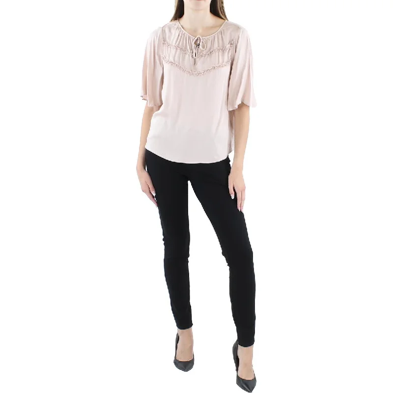 Women's Sequin Blouses -Belldini Womens Tie Neck Ruffled Blouse