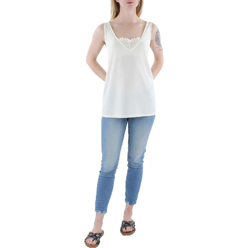 Women's Flattering Tank Tops for Women -Black Tape_ Womens Plus Lace Inset Layering Tank Top