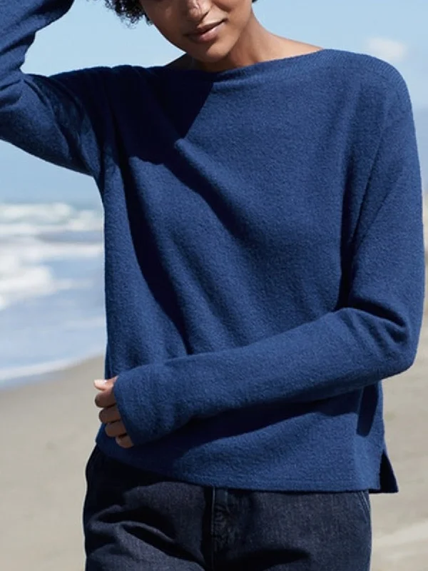 Women's Casual Knit Pullover Sweater for Chilly Days-Boat Neck Casual Knit Pullover