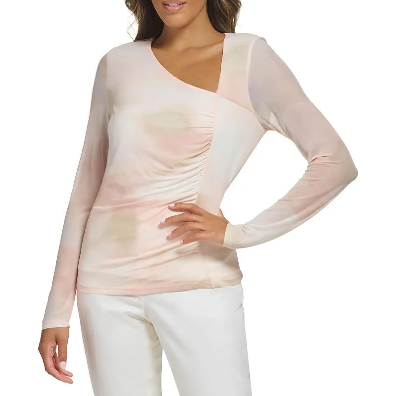 Women's V-neck Button-up Blouses -Calvin Klein Womens Career Office Blouse