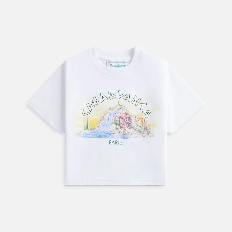 Women's Cotton Short Sleeve T-shirt -Casablanca Mountain River Printed Baby Tee - White Women's Cotton Short Sleeve T-shirt -Casablanca Mountain River Printed Baby Tee - White
