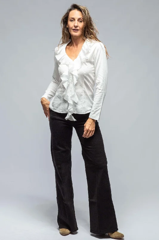 Women's Lightweight Blouses -Monica V-Neck Ruffle Front Blouse In Cream