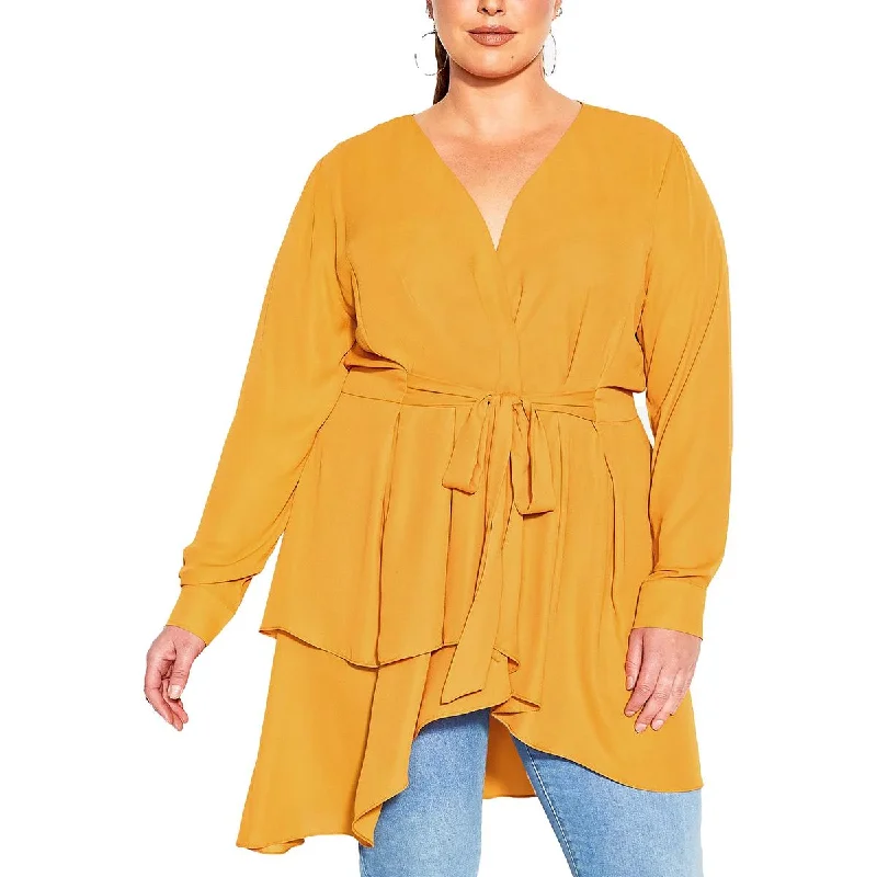 Women's Geometric Print Blouses -City Chic Womens Plus Blouse V-Neck Wrap Top