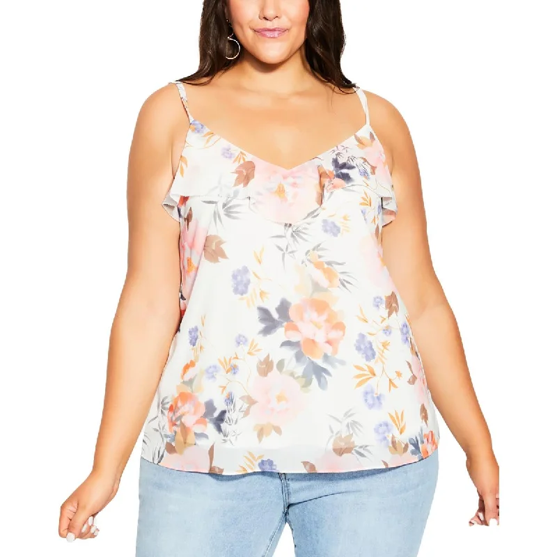 Women's Stretch Blouses -City Chic Womens Plus Chloe Ruffled Floral Print Blouse