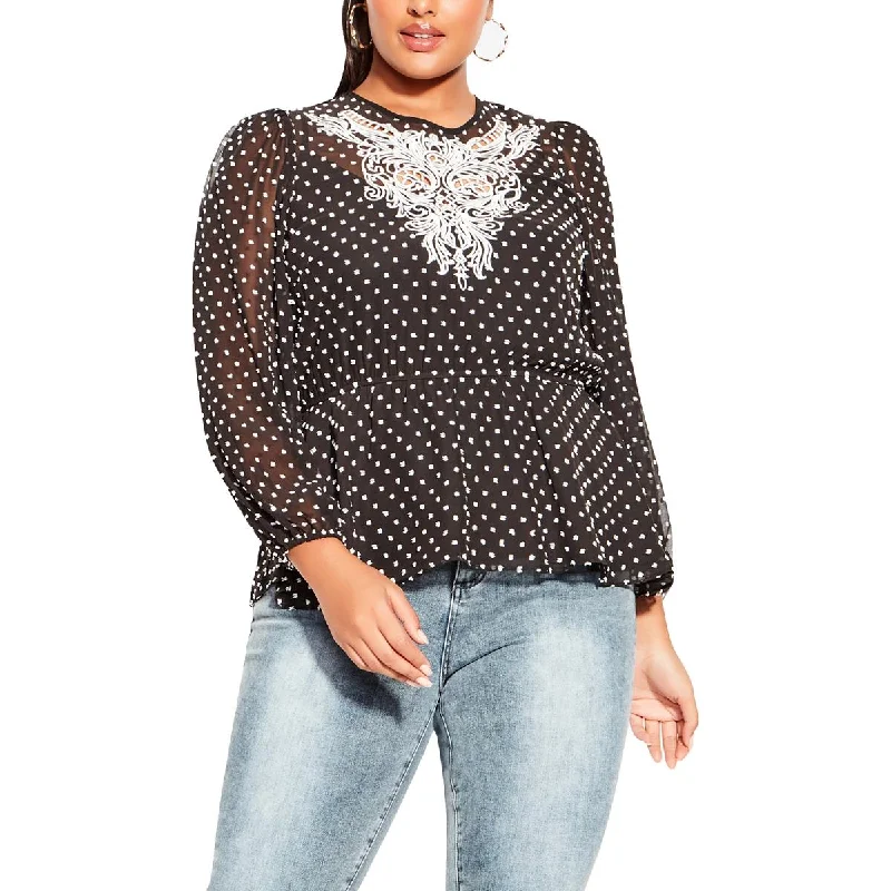 Women's Linen Button-up Shirts -City Chic Womens Plus Embroidered Chiffon Blouse