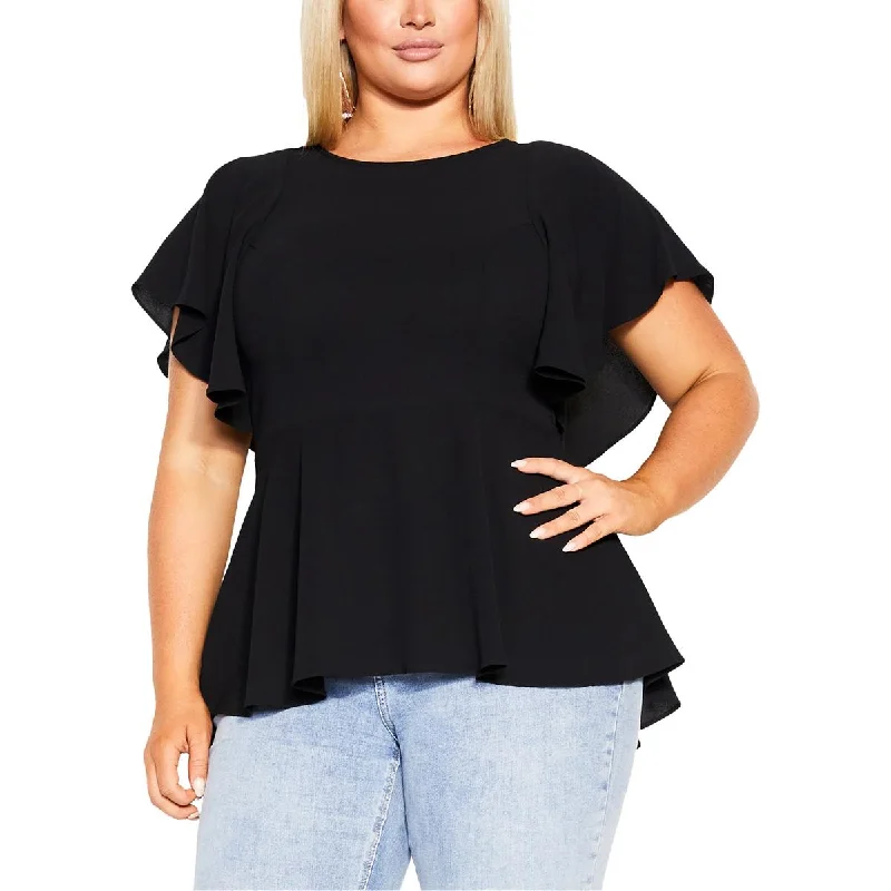 Women's Blouses for Layering in Winter -City Chic Womens Plus Flutter Sleeves Office Blouse