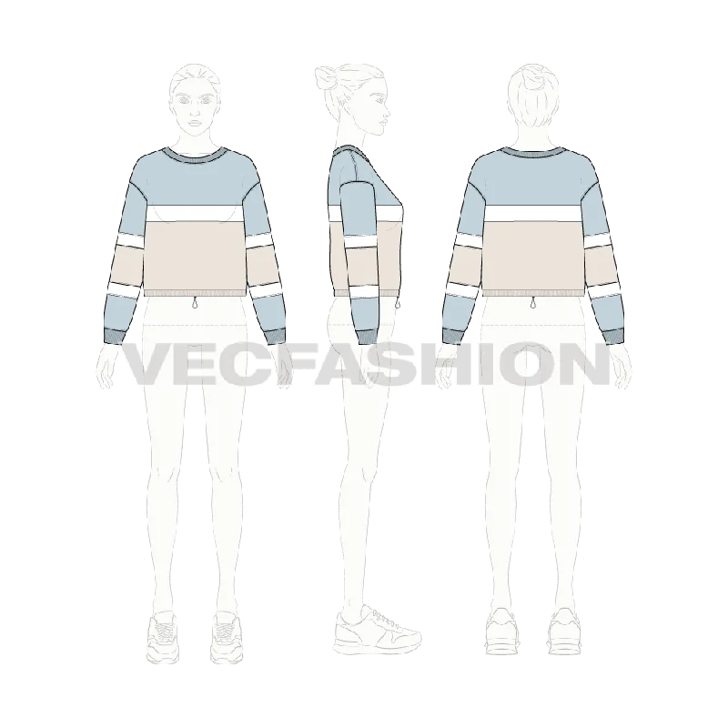 Women's Oversized Wool Knit Pullover Sweater for Winter-Women's Color Blocked Pullover Crop Top