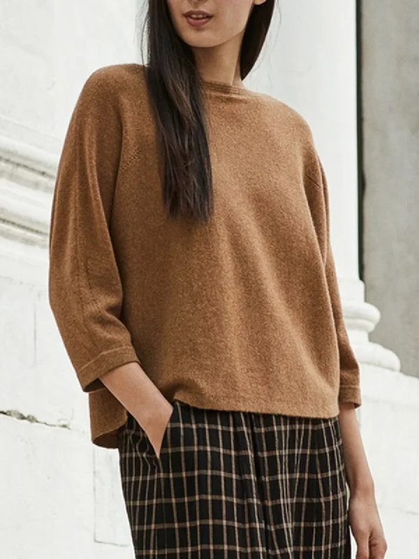 Women's Wool Knit Pullover Sweater for Cozy Days-Crew Neck Casual Knit Pullover