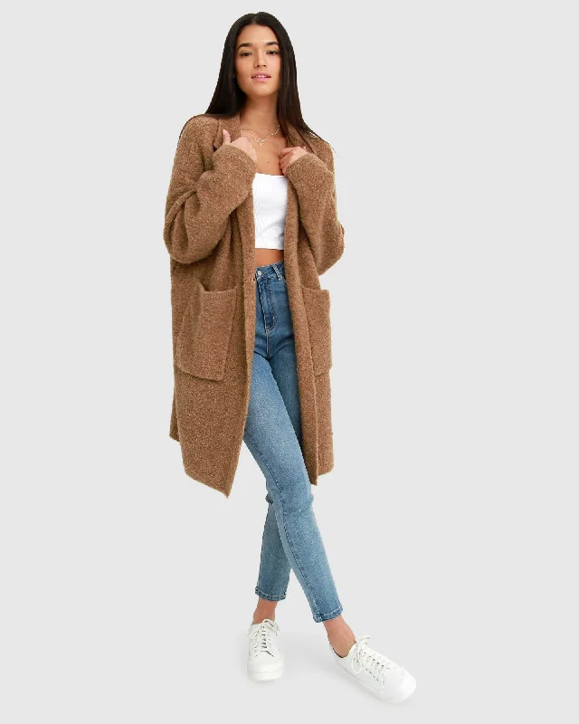 Women's Blazers with Smooth Fabric -Days Go By Sustainable Blazer Cardigan - Camel