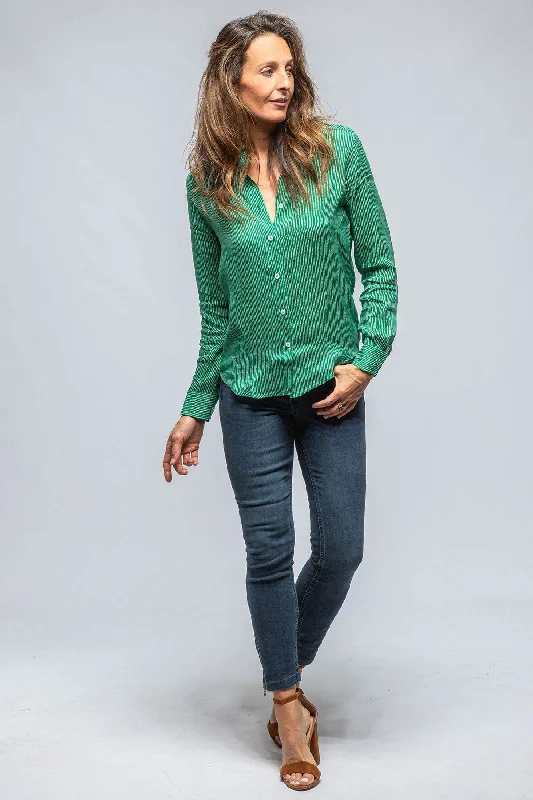 Women's Plus Size Shirts -Dolce Thin Stripe Silk Blouse In Jade/White