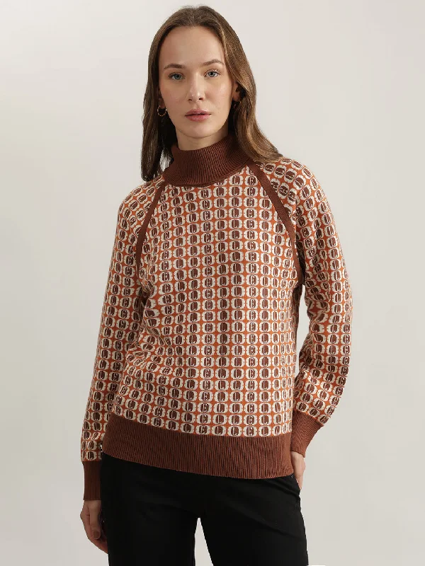 Women's Pullovers Sweater for Office Wear-Elle Women Multi Printed Turtle Neck Full Sleeves Pullover Style Sweater Women's Pullovers Sweater for Office Wear-Elle Women Multi Printed Turtle Neck Full Sleeves Pullover Style Sweater