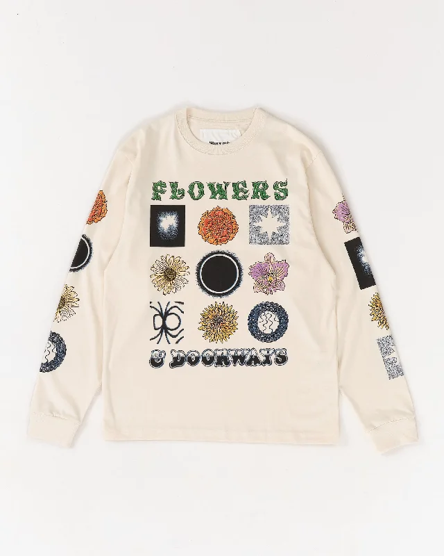 Women's Basic Soft T-shirt for Daily Comfort -Grateful Tee LS - Flowers & Doorways