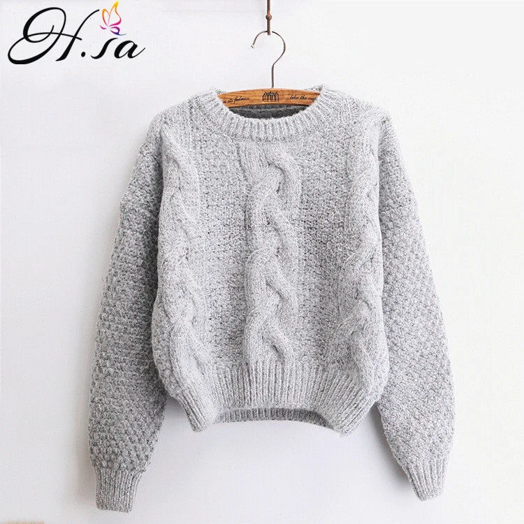 Women's Cashmere Wool Pullover Sweater for Everyday Comfort-H.SA Women Sweaters Warm Pullover and Jumpers Crewneck Mohair Pullover Twist Pull Jumpers Autumn 2017 Knitted Sweaters Christmas