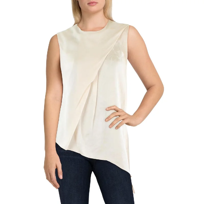 Women's Button-up Tunic Blouses -Halston Womens Whitley Floral Asymmetric Blouse