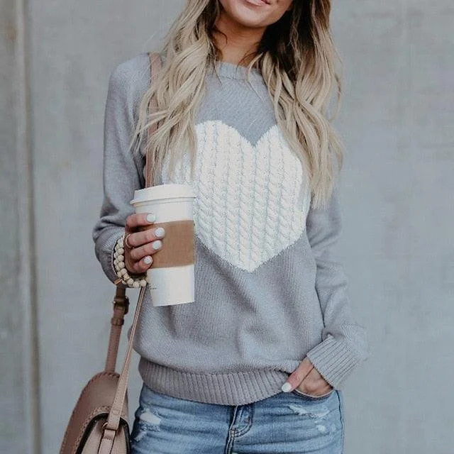 Women's Soft Wool Pullovers Sweater-Heart Pattern Long Sleeve Knitted Pullover — Heart Pattern Sweater Women's Soft Wool Pullovers Sweater-Heart Pattern Long Sleeve Knitted Pullover — Heart Pattern Sweater