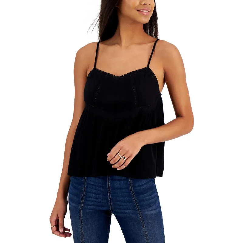 Women's Versatile Camis for Every Day -Hippie Rose Womens Juniors Crochet Trim Gauze Tank Top