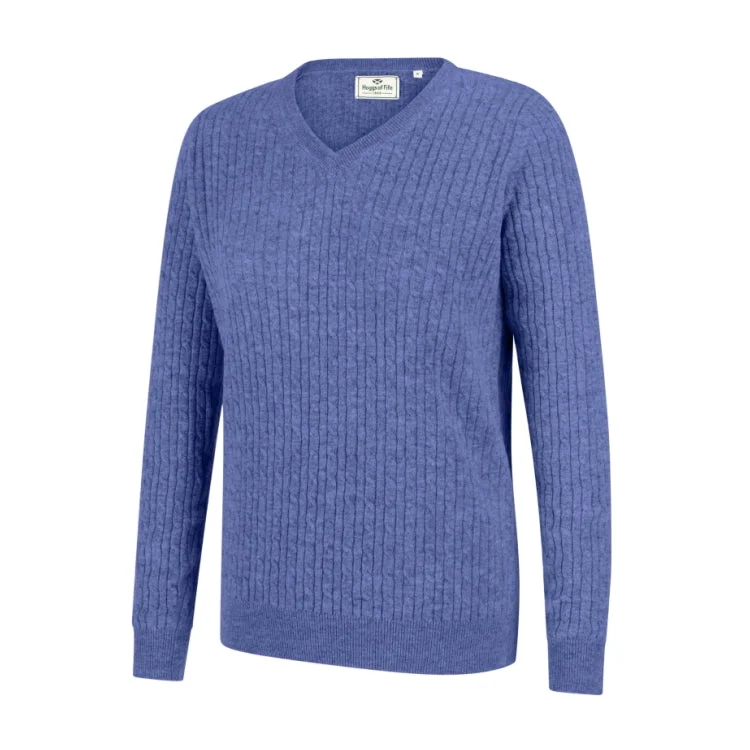 Women's Cozy Pullovers Sweater-Hoggs of Fife Ladies Lauder Cable Pullover - Violet