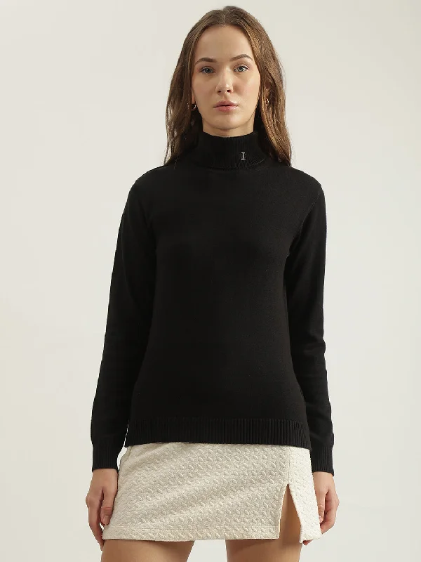 Women's Turtleneck Pullovers Sweater-Iconic Women Black Solid Turtle Neck Full Sleeves Pullover Style Sweater Women's Turtleneck Pullovers Sweater-Iconic Women Black Solid Turtle Neck Full Sleeves Pullover Style Sweater