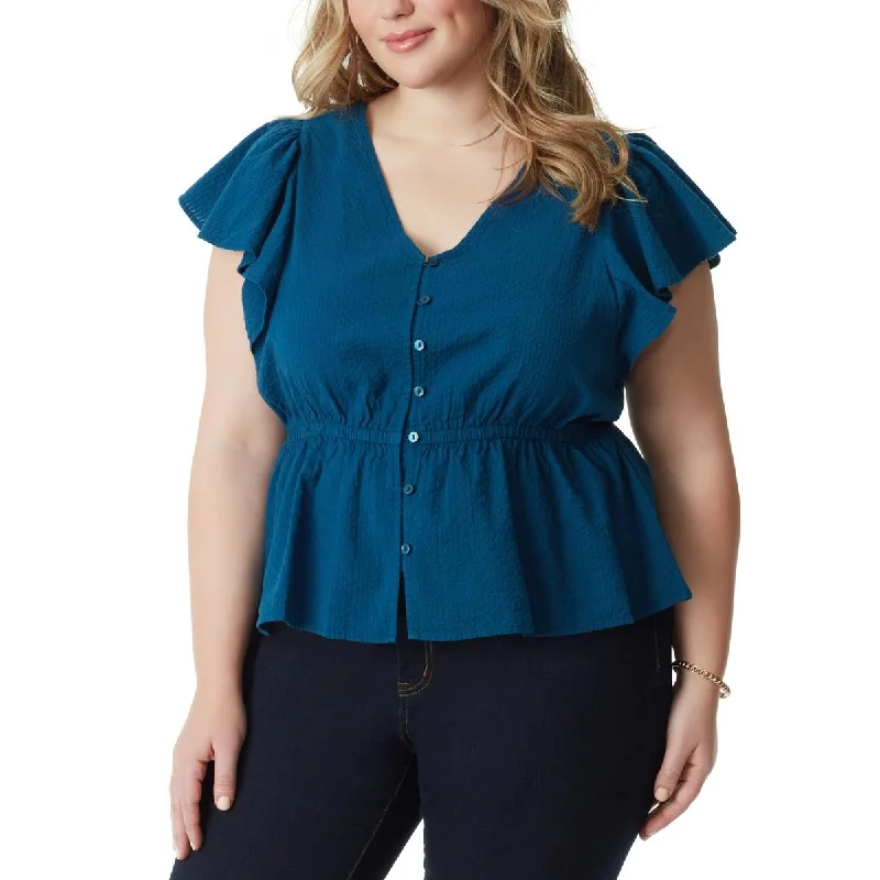 Women's Dressy Button-up Shirts -Jessica Simpson Womens Plus 100% Cotton Peplum Blouse