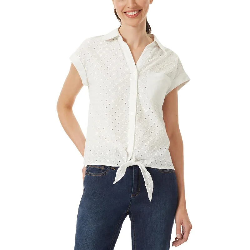 Women's Smocked Blouses -Jones New York Womens Blouse Cuff Sleeve Button-Down Top