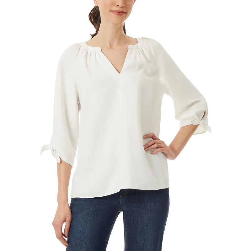 Women's Boat Neck Shirts -Jones New York Womens Linen Hi-Low Blouse