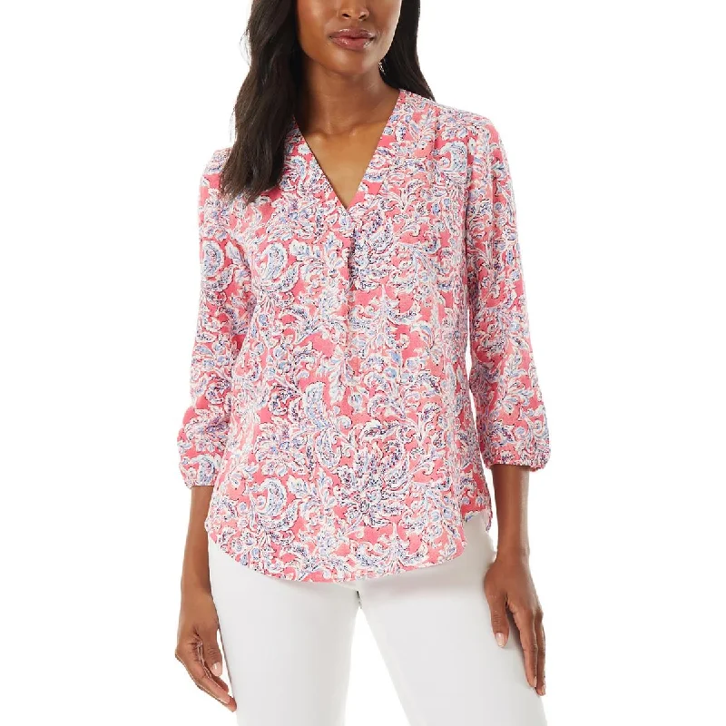 Women's Fashion-forward Blouses -Jones New York Womens V-Neck Three-Quarter-Sleeves Blouse