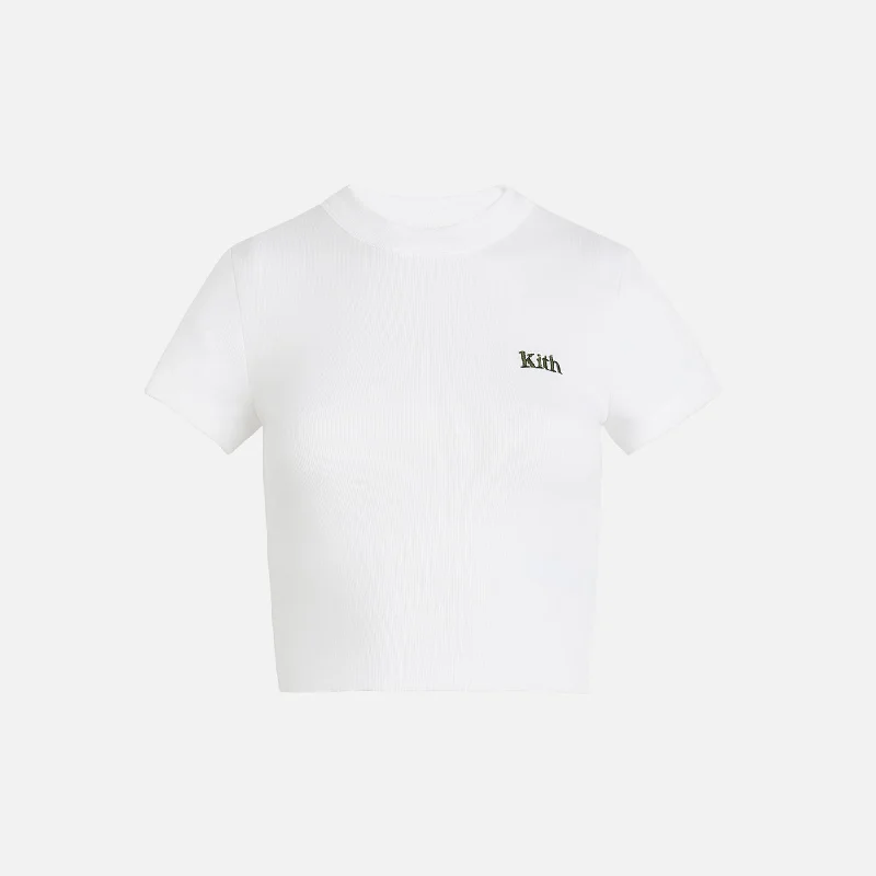 Women's Basic Cotton Short Sleeve T-shirt for Layering -Kith Women Mulberry Tee II - White Women's Basic Cotton Short Sleeve T-shirt for Layering -Kith Women Mulberry Tee II - White
