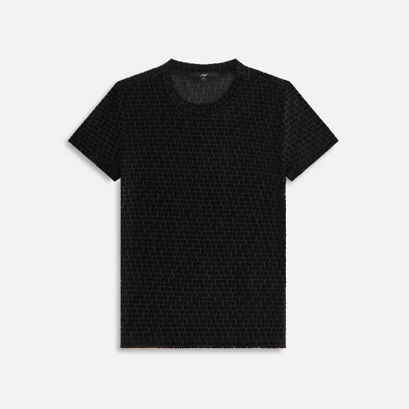 Trendy Women's Short Sleeve T-shirt -Kith Women Mulberry IV Monogram Mesh Tee - Black Trendy Women's Short Sleeve T-shirt -Kith Women Mulberry IV Monogram Mesh Tee - Black