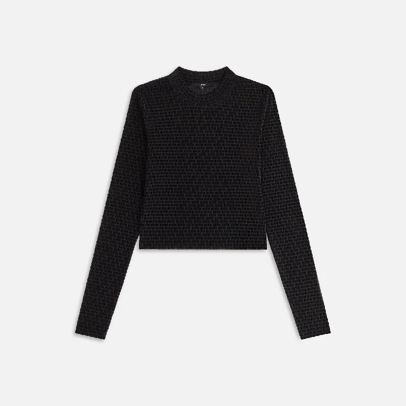 Women's Essential Long Sleeve T-shirt for Layering -Kith Women Mulberry Monogram Mesh Long Sleeve Tee - Black Women's Essential Long Sleeve T-shirt for Layering -Kith Women Mulberry Monogram Mesh Long Sleeve Tee - Black
