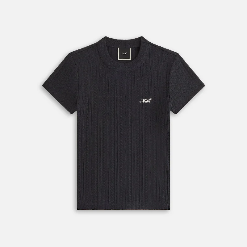 Women's Chic Short Sleeve T-shirt for Street Fashion -Kith Women Mulberry IV Pointelle Tee - Black Women's Chic Short Sleeve T-shirt for Street Fashion -Kith Women Mulberry IV Pointelle Tee - Black