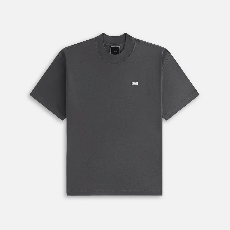 Women's Comfortable Fit Short Sleeve T-shirt for Summer -Kith Women Mock Neck Vintage Sueded Tee - Black