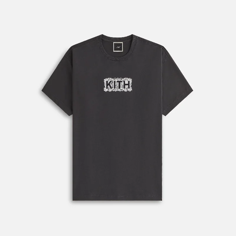 Comfortable Women's Short Sleeve T-shirt for Street Style -Kith Women Floral Lace Vintage Tee - Black Comfortable Women's Short Sleeve T-shirt for Street Style -Kith Women Floral Lace Vintage Tee - Black