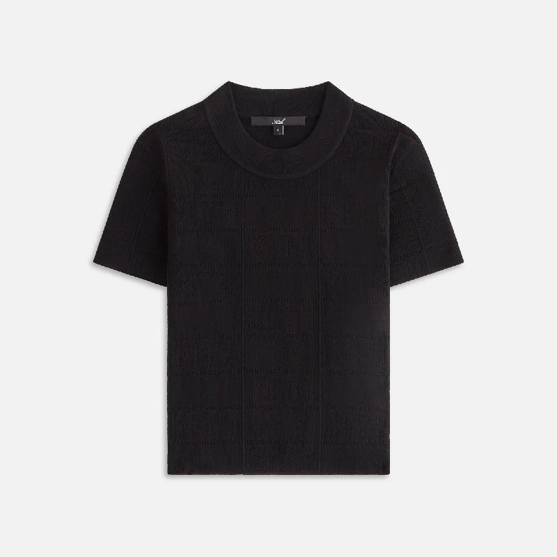 Relaxed Fit Women's Short Sleeve T-shirt -Kith Women Arys Monogram Pointelle Tee - Black Relaxed Fit Women's Short Sleeve T-shirt -Kith Women Arys Monogram Pointelle Tee - Black