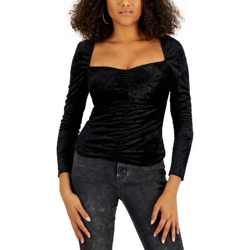 Women's Embroidered Long Sleeve Blouses -Kingston Grey Womens Juniors Cropped Square Neck Blouse