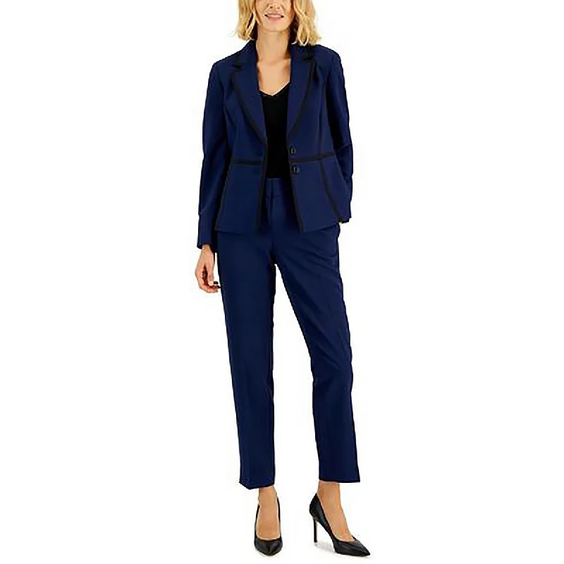 Women's Woolen Plaid Blazers -Le Suit Womens Petites Contrast Trim Two-Button Blazer Women's Woolen Plaid Blazers -Le Suit Womens Petites Contrast Trim Two-Button Blazer