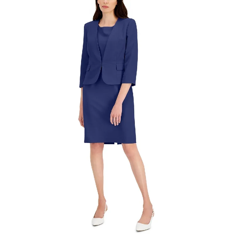 Women's Slim-fit Wool Blazers -Le Suit Womens Petites Crepe Crop Open-Front Blazer