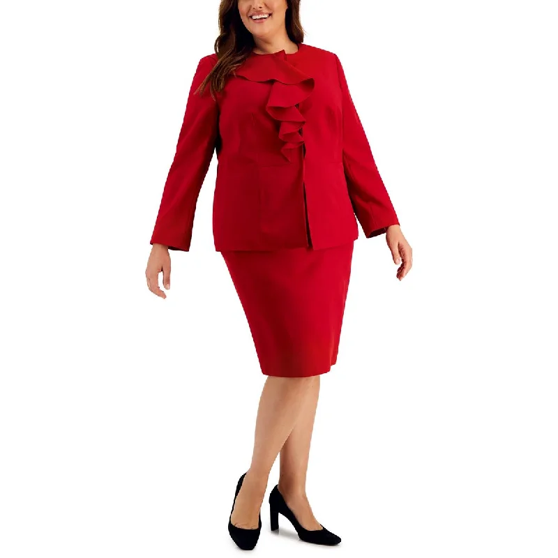 Women's Checked Wool Blazers -Le Suit Womens Plus Cascade Ruffle Separate Collarless Blazer Women's Checked Wool Blazers -Le Suit Womens Plus Cascade Ruffle Separate Collarless Blazer
