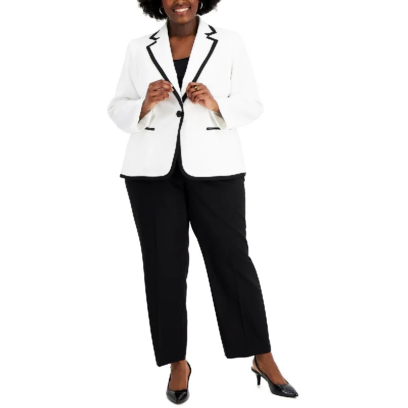 Women's Blazers with Drawstring Waist -Le Suit Womens Plus Contrast Trim Notch Collar One-Button Blazer