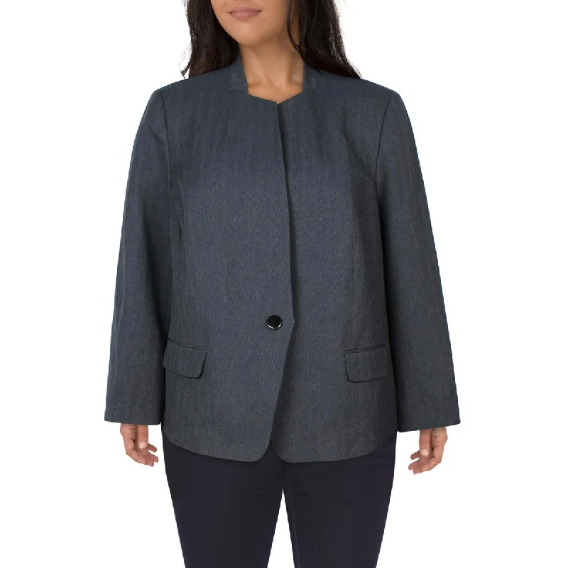 Women's Tweed Checkered Blazers -Le Suit Womens Plus Herringbone  One-Button Blazer