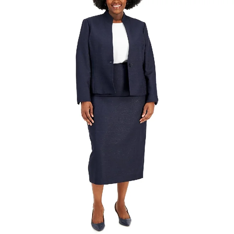 Women's Loose Tailored Blazers -Le Suit Womens Plus One Button Metallic Collarless Blazer Women's Loose Tailored Blazers -Le Suit Womens Plus One Button Metallic Collarless Blazer