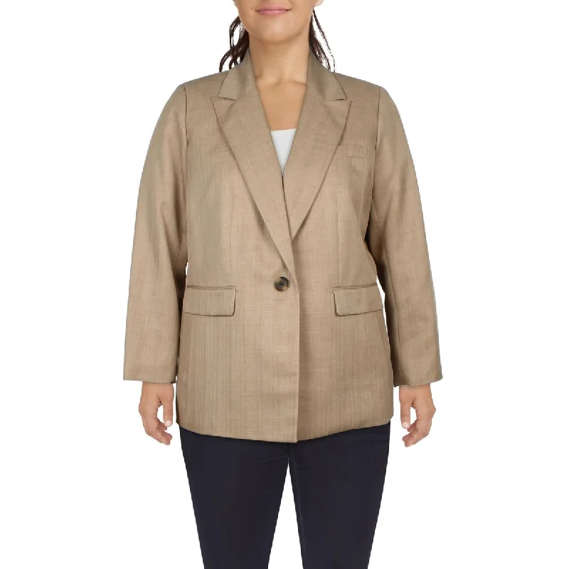 Women's Elegant Checked Blazers -Le Suit Womens Plus Striped  One-Button Blazer