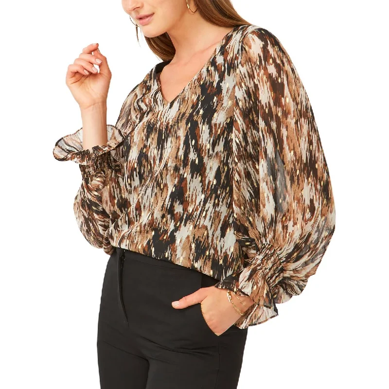 Women's Flared Sleeve Shirts -MSK Womens Petites Office V-Neck Blouse