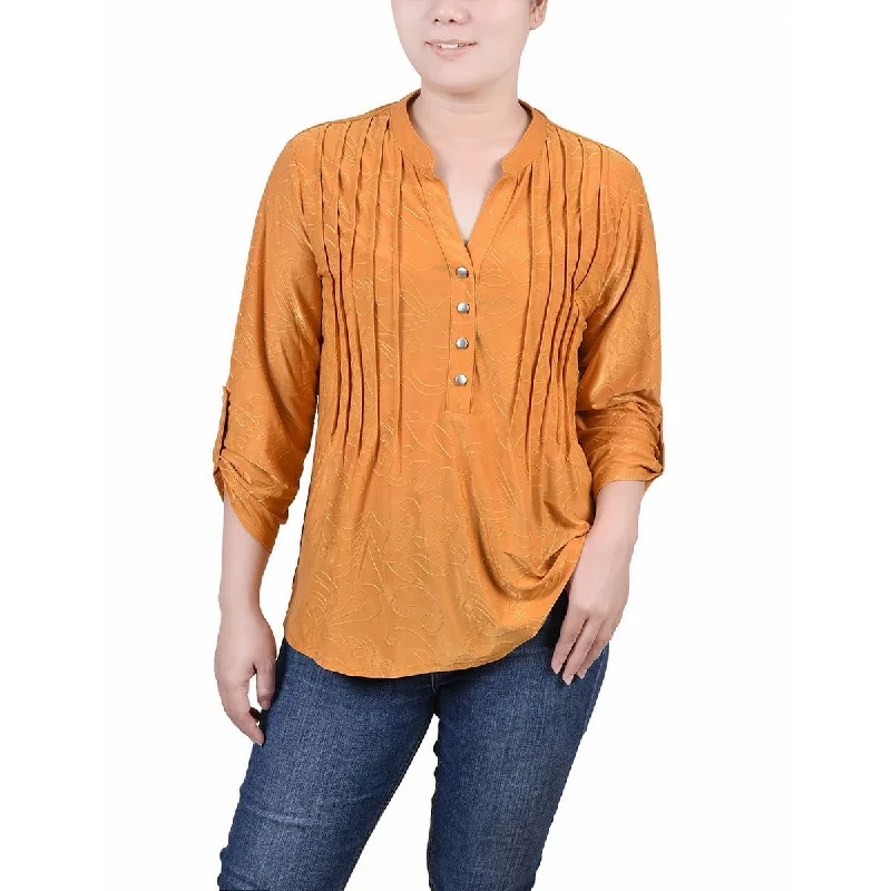 Women's Casual Pullover Blouses -NY Collection Womens Petites Jacquard Pintuck Blouse