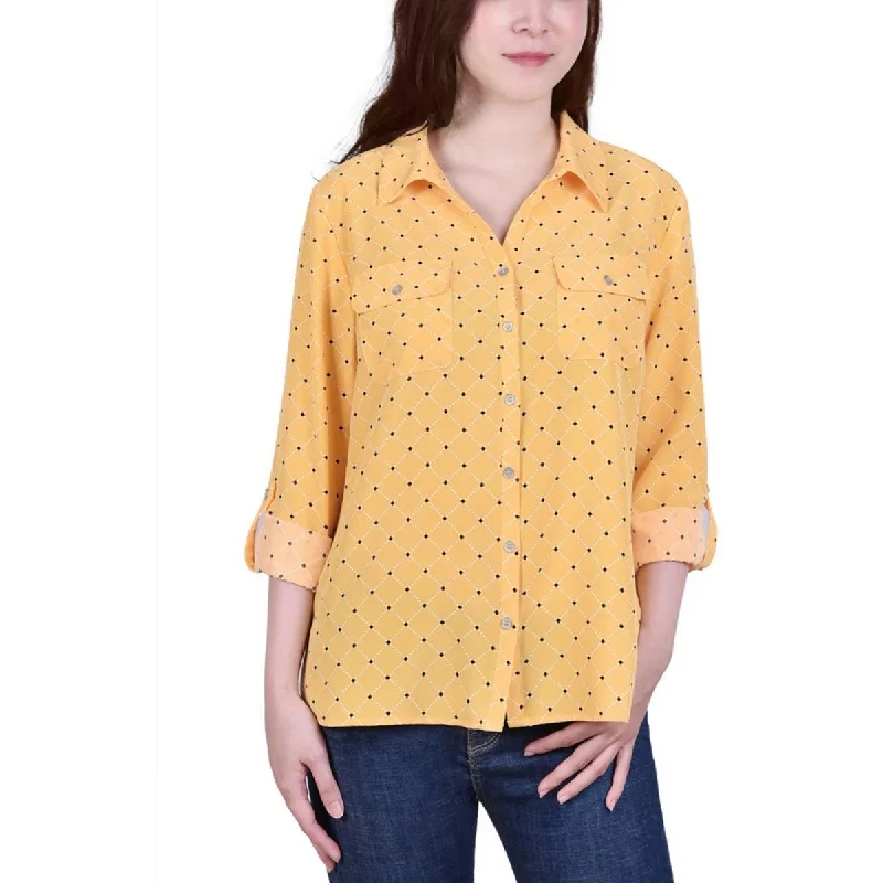 Women's Stretch Cotton Shirts -NY Collection Womens Petites Collared Striped Blouse