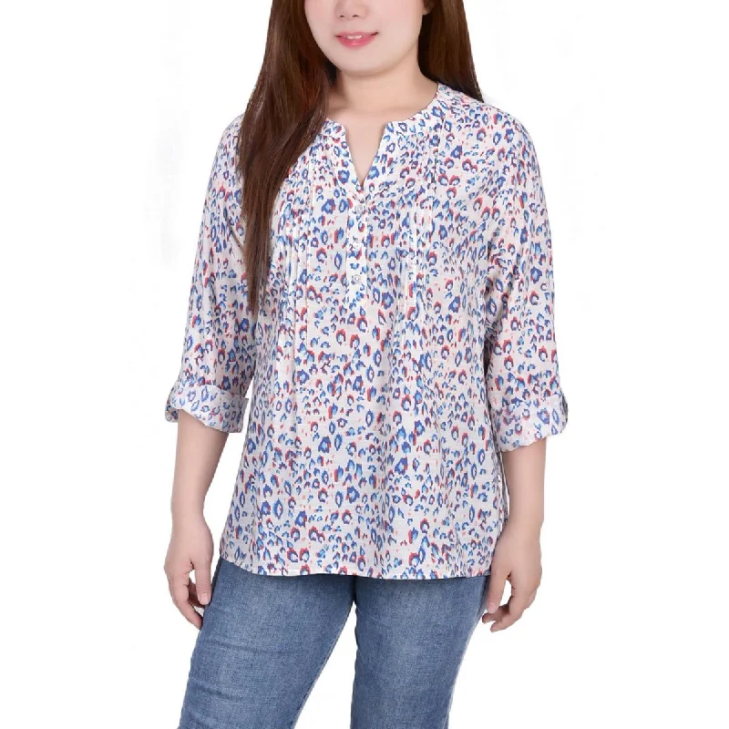 Women's Off-the-shoulder Tops -NY Collection Womens Petites Printed Pleated Blouse