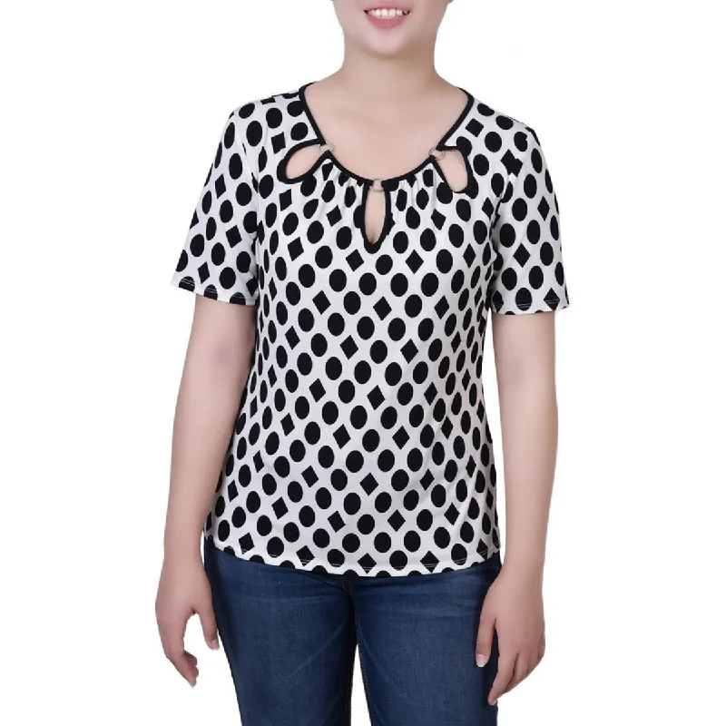 Women's Embellished Tops -NY Collection Womens Petites Printed Ring Nex Blouse
