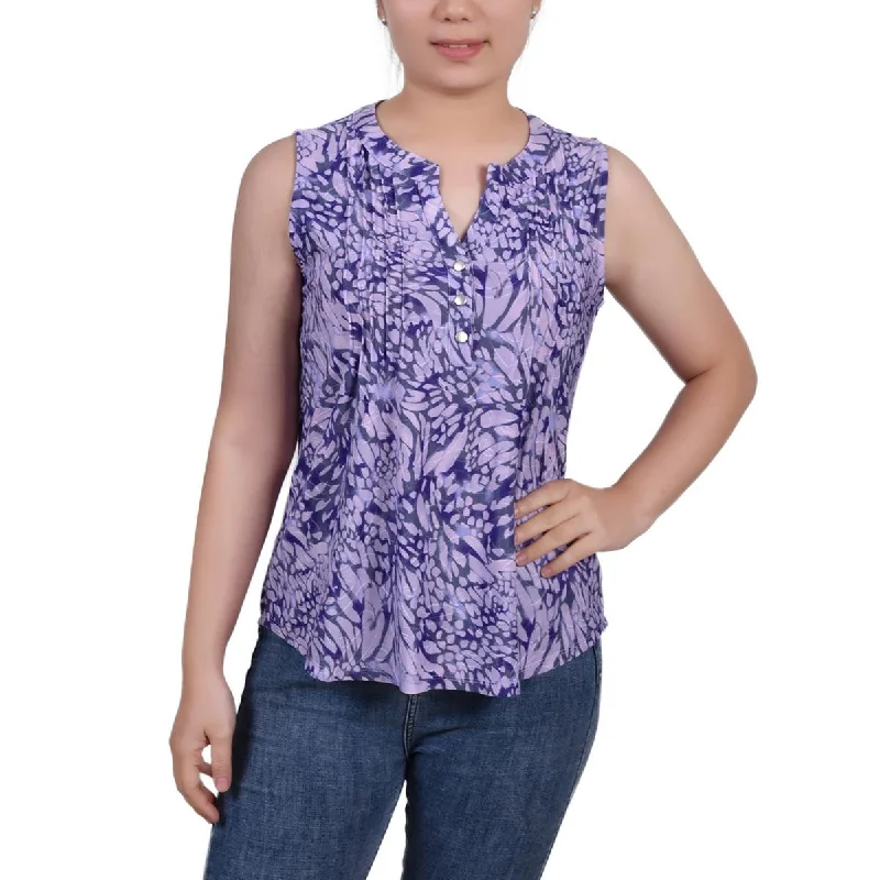 Women's Button-down V-neck Shirts -NY Collection Womens Petites Printed Y-Neck Blouse